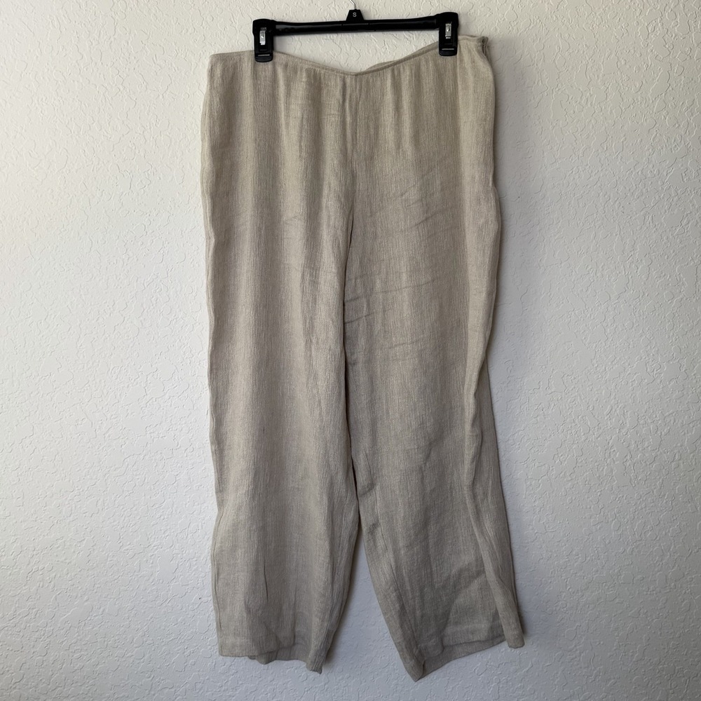 Eileen Fisher Linen Cotton Pants Large Beige Cream Coastal Lagenlook Beach
